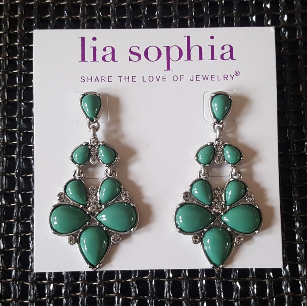 Green Crystals Bling Chandelier Pierced Earrings